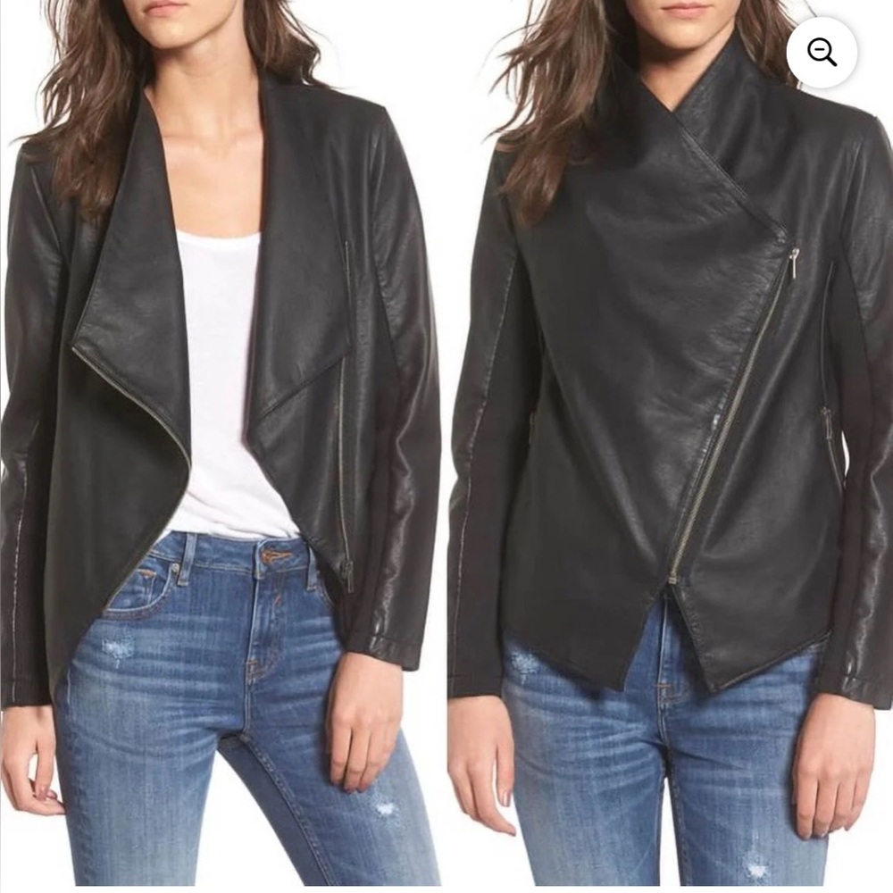 Black Asymmetrical Faux Leather Jacket - Women